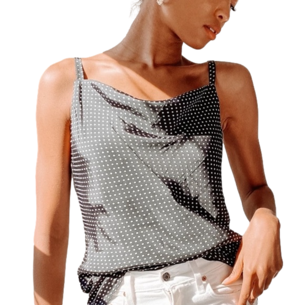 Lulus Polka Dot Cowl Neck Satin Tank Top